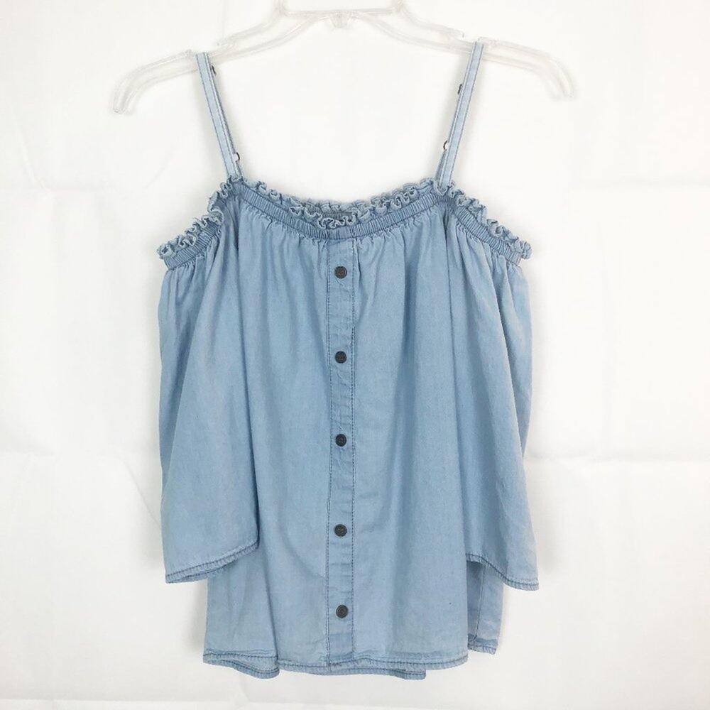 New Glory I Strap Cold Shoulder Denim Top